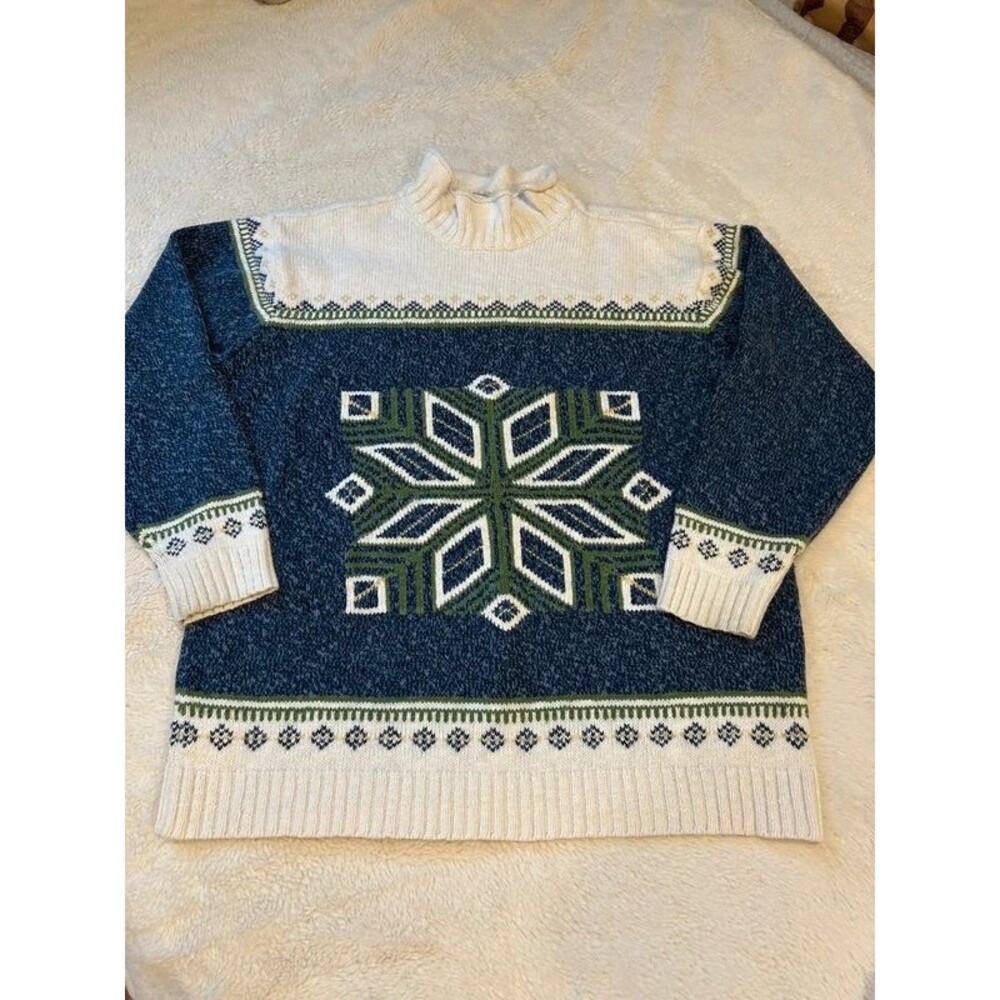 Vtg Liz Claiborne SM Wool Blend Nordic Fair Isle Knit 90s Cabin Sweater